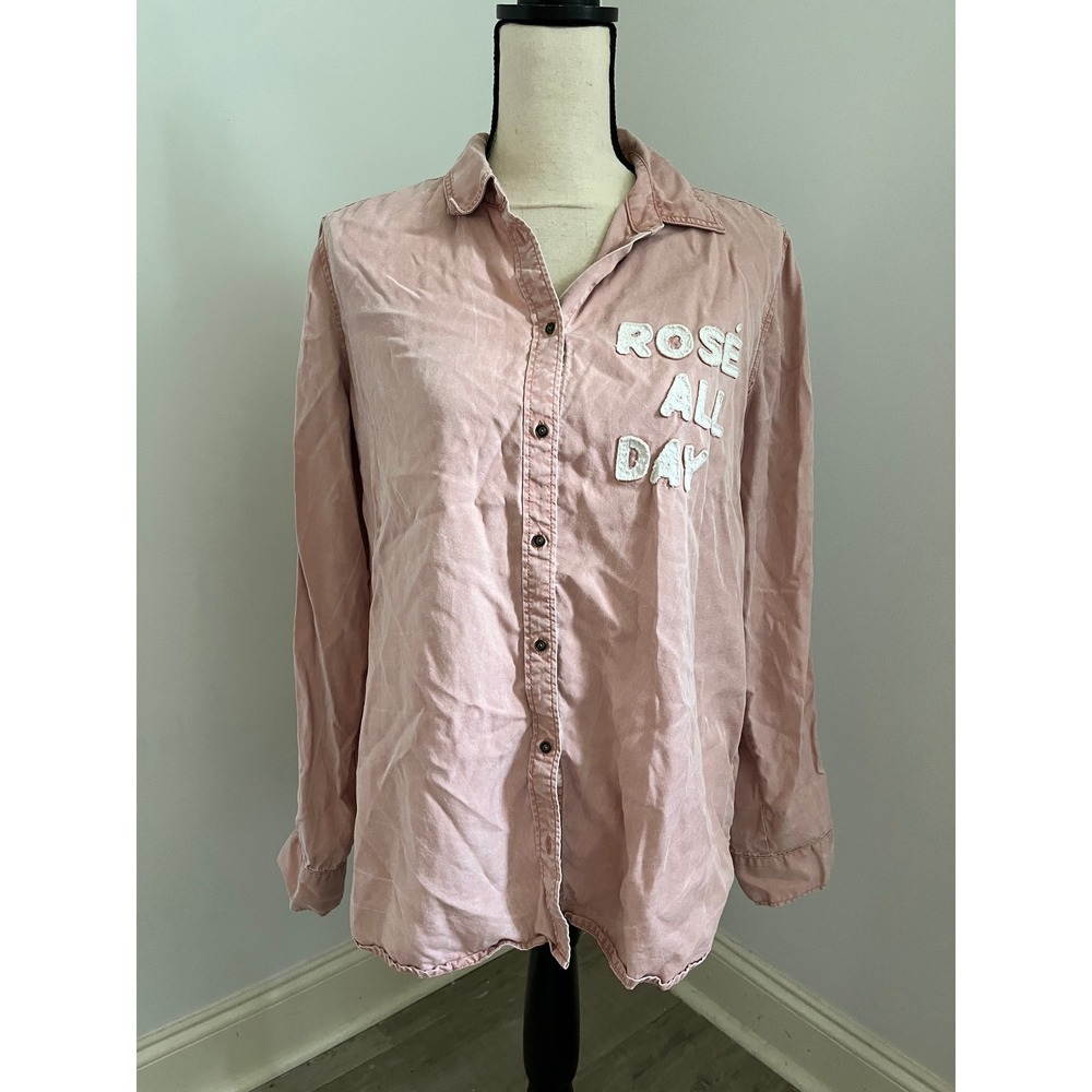 Express Rose Pink Boyfriend Shirt Medium Button Down Rose All Day Retro Chic Top